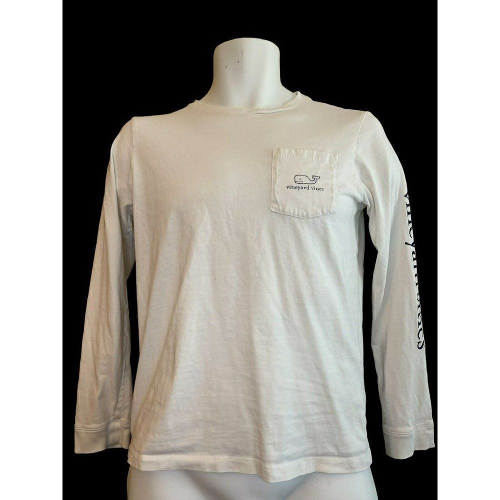 Vineyard Vines Youth Large 16 Long Sleeve White Pocket T-Shirt Whale Adult Small